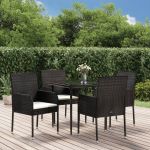 Set mobilier de grădină cu perne, 5 piese, negru, poliratan GartenMobel Dekor