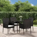 Set mobilier de grădină cu perne, 5 piese, negru, poliratan GartenMobel Dekor