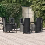 Set mobilier de grădină cu perne, 7 piese, negru, poliratan GartenMobel Dekor