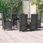 Set mobilier de grădină cu perne, 7 piese, negru, poliratan GartenMobel Dekor