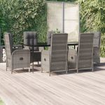 Set mobilier de grădină cu perne, 7 piese, negru/gri, poliratan GartenMobel Dekor