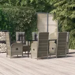Set mobilier de grădină cu perne, 7 piese, negru/gri, poliratan GartenMobel Dekor