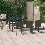 Set mobilier de grădină cu perne, 9 piese, negru, poliratan GartenMobel Dekor