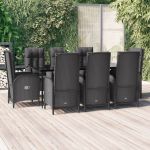 Set mobilier de grădină cu perne, 9 piese, negru, poliratan GartenMobel Dekor