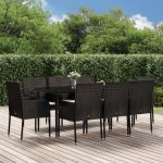 Set mobilier de grădină cu perne, 9 piese, negru, poliratan GartenMobel Dekor