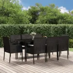 Set mobilier de grădină cu perne, 9 piese, negru, poliratan GartenMobel Dekor