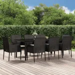 Set mobilier de grădină cu perne, 9 piese, negru, poliratan GartenMobel Dekor