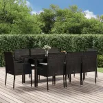 Set mobilier de grădină cu perne, 9 piese, negru, poliratan GartenMobel Dekor