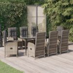 Set mobilier de grădină cu perne, 9 piese, negru/gri, poliratan GartenMobel Dekor