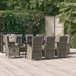 Set mobilier de grădină cu perne, 9 piese, negru/gri, poliratan GartenMobel Dekor