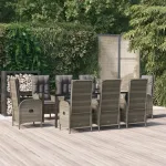 Set mobilier de grădină cu perne, 9 piese, negru/gri, poliratan GartenMobel Dekor