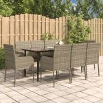 Set mobilier de grădină cu perne, 9 piese, negru/gri, poliratan GartenMobel Dekor