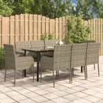 Set mobilier de grădină cu perne, 9 piese, negru/gri, poliratan GartenMobel Dekor