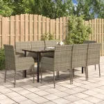 Set mobilier de grădină cu perne, 9 piese, negru/gri, poliratan GartenMobel Dekor