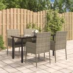 Set mobilier grădină cu perne, 5 piese, negru și gri, poliratan GartenMobel Dekor