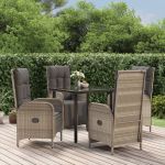 Set mobilier grădină cu perne, 5 piese, negru și gri, poliratan GartenMobel Dekor