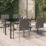 Set mobilier grădină cu perne, 5 piese, negru și gri, poliratan GartenMobel Dekor