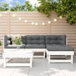 Set mobilier de grădină cu perne, 5 piese, alb, lemn masiv GartenMobel Dekor