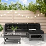 Set mobilier grădină cu perne, 5 piese, gri, lemn masiv GartenMobel Dekor