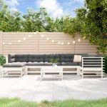 Set mobilier de grădină cu perne, 8 piese, alb, lemn masiv GartenMobel Dekor
