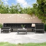 Set mobilier grădină cu perne, 8 piese, gri, lemn masiv GartenMobel Dekor