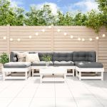 Set mobilier de grădină cu perne, 7 piese, alb, lemn masiv GartenMobel Dekor