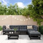 Set mobilier grădină cu perne, 7 piese, negru, lemn masiv pin GartenMobel Dekor
