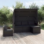 Set mobilier de grădină cu perne, 4 piese, negru, poliratan GartenMobel Dekor