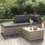 Set mobilier de grădină cu perne, 4 piese, gri, poliratan GartenMobel Dekor