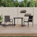 Set mobilier de grădină, 3 piese, negru, textilenă și oțel GartenMobel Dekor