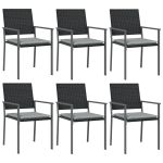 Scaune de grădină cu perne 6 buc. negru 54x62,5x89 cm poliratan GartenMobel Dekor