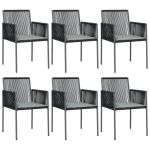 Scaune grădină cu perne 6 buc. negru 54x60,5x83,5 cm poliratan GartenMobel Dekor