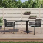 Set mobilier grădină cu perne, 3 piese, negru, poliratan & oțel GartenMobel Dekor