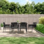 Set mobilier grădină cu perne, 7 piese, negru, poliratan & oțel GartenMobel Dekor