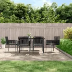 Set mobilier grădină cu perne, 7 piese, negru, poliratan & oțel GartenMobel Dekor
