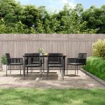 Set mobilier grădină cu perne, 7 piese, negru, poliratan & oțel GartenMobel Dekor