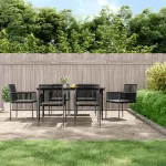 Set mobilier grădină cu perne, 7 piese, negru, poliratan & oțel GartenMobel Dekor