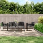 Set mobilier grădină cu perne, 7 piese, negru, poliratan & oțel GartenMobel Dekor