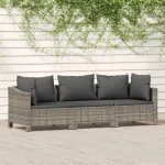Set mobilier de grădină cu perne, 3 piese, gri, poliratan GartenMobel Dekor