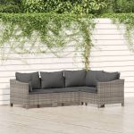 Set mobilier de grădină cu perne, 4 piese, gri, poliratan GartenMobel Dekor