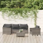 Set mobilier de grădină cu perne, 6 piese, gri, poliratan GartenMobel Dekor