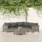 Set mobilier de grădină cu perne, 6 piese, gri, poliratan GartenMobel Dekor