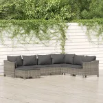 Set mobilier de grădină cu perne, 7 piese, gri, poliratan GartenMobel Dekor