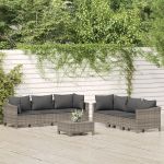 Set mobilier de grădină cu perne, 7 piese, gri, poliratan GartenMobel Dekor