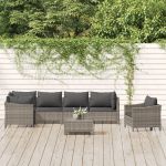 Set mobilier de grădină cu perne, 7 piese, gri, poliratan GartenMobel Dekor