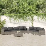 Set mobilier de grădină cu perne, 8 piese, gri, poliratan GartenMobel Dekor