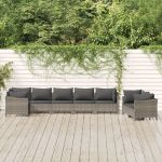 Set mobilier de grădină cu perne, 8 piese, gri, poliratan GartenMobel Dekor