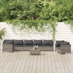 Set mobilier de grădină cu perne, 9 piese, gri, poliratan GartenMobel Dekor