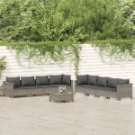Set mobilier de grădină cu perne, 9 piese, gri, poliratan GartenMobel Dekor