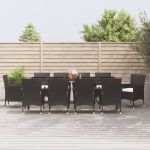 Set mobilier de exterior cu perne, 11 piese, negru, poliratan GartenMobel Dekor